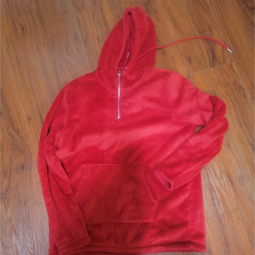 Pac sun  fuzzy hooded quarter zip jacket sz large Euc
